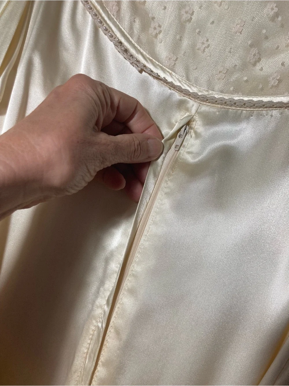 Gunne Sax 1970’s Satin Corset Maxi Dress Lace Beads Size 7 (Size XSmall) AS IS - Picture 5 of 16
